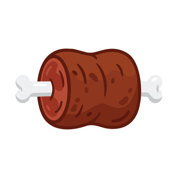 Grilled Meat Drumstick Bone Cartoon Flat Vector Illustration Isolated White Background