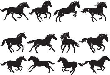Obraz premium black silhouettes of horses running in different poses