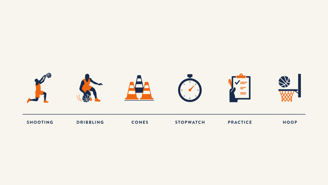 Basketball practice drill icon set &ndash; Great for youth workout routines, physical education guides, or coaching platforms.