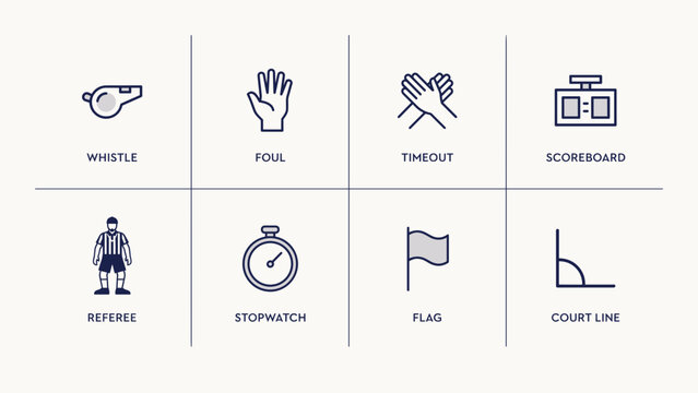 Basketball referee foul icon set &ndash; Great for game administration tools, rule tracking databases, or sports journalism.