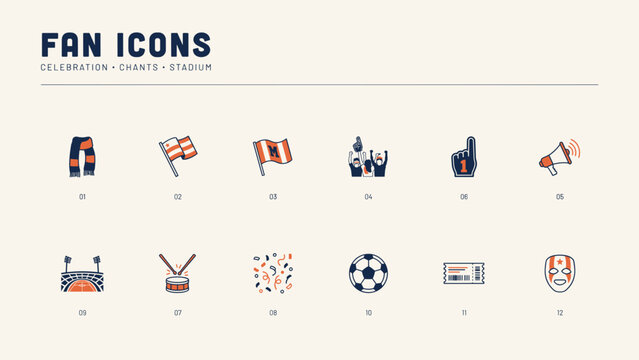 Football fan celebration icon sheet &ndash; Perfect for supporter club web pages, stadium atmosphere articles, or match promos.