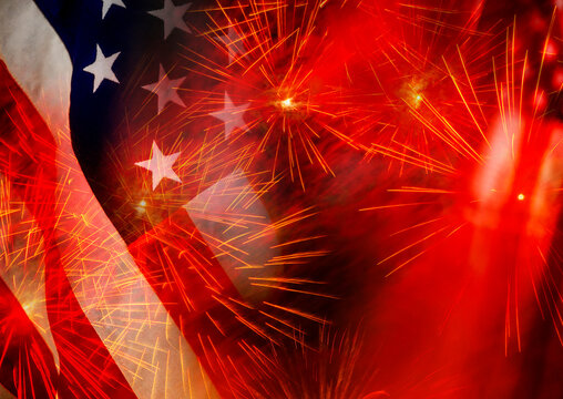 American flag and red fireworks