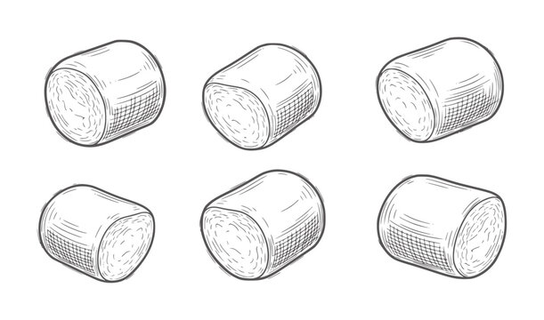 Six cylindrical marshmallows in a grid pattern food sweet dessert treat