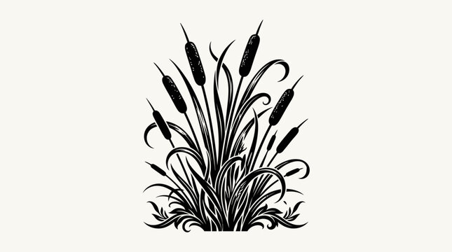 Black silhouette of cattail plant.
