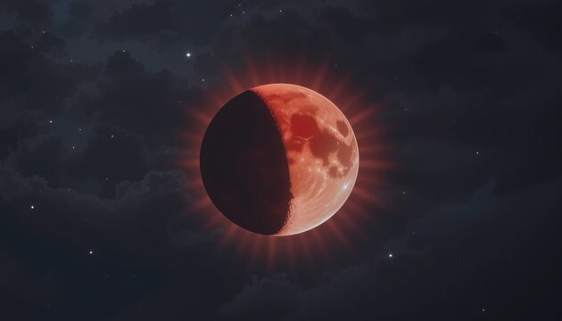 Blood Moon Lunar Eclipse in Dark Sky