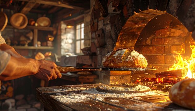 Traditional blacksmith hammering glowing red hot metal in rustic forge.