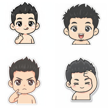 Cute chibi boy avatar set with various facial expressions cartoon vector