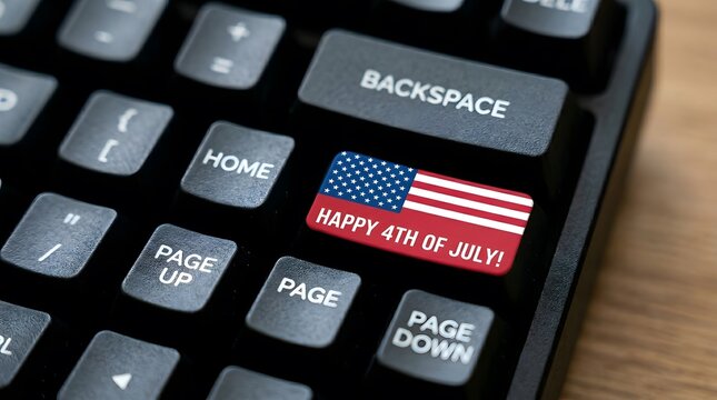 Keyboard key with American flag and patriotic text for fourth of july celebrations