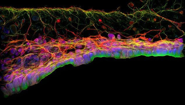 Confocal laser microscopy was employed to observe fluorescence in the ventral neural tissue