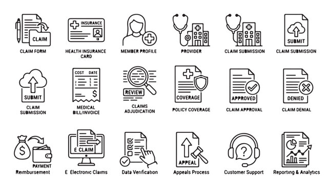 Medical Insurance Claim Process Icons For Healthcare Concepts isolated on a transparent background