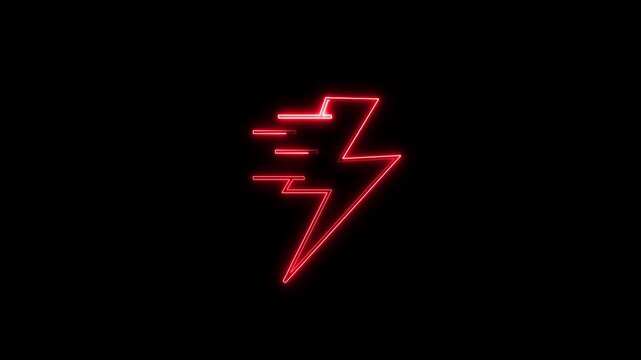 Intense neon red lightning bolt icon with horizontal speed lines on a black background. Perfect for gaming intro, racing energy, and power-up.