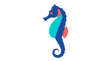 Stylized Blue Seahorse Illustration with Coral and Teal Accents © Wismilak