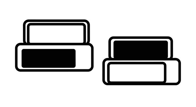 Two minimalist icons of a compact makeup powder case with mirror and puff, isolated on white.