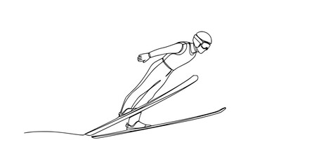 Obraz premium Ski Jumper Flying Silhouette - Minimalist Line Art