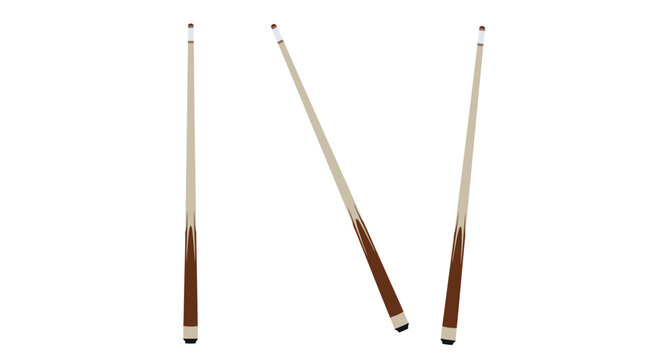 Three Professional Billiards Pool Cues Isolated on White Background