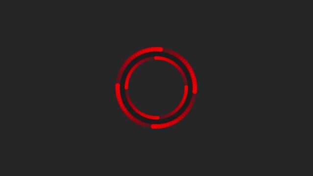 Red dotted circle loading icon on a dark grey background