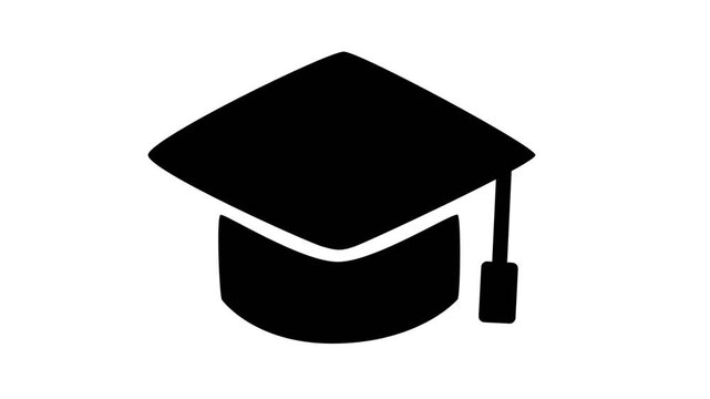 Animated black graduation mortarboard cap silhouette on white background