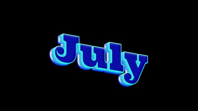 July month text animation with 3d blue letter style for summer calendar clip video assets and motion intro template