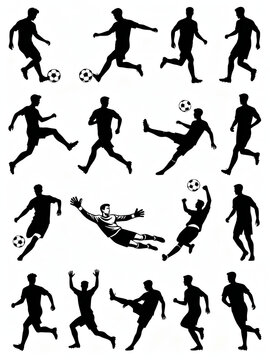 Football and soccer player silhouettes vector illustration with athletes running and playing sports with a ball