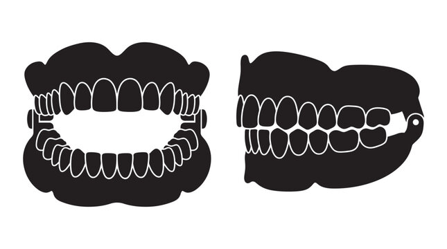 Dental arches with teeth black silhouette dentition