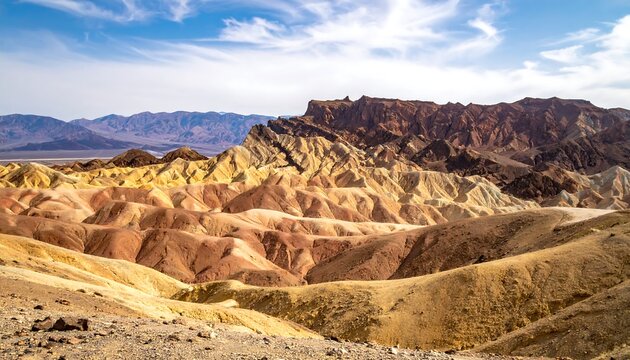 Aerial view of a desert landscape with colorful rock formations
