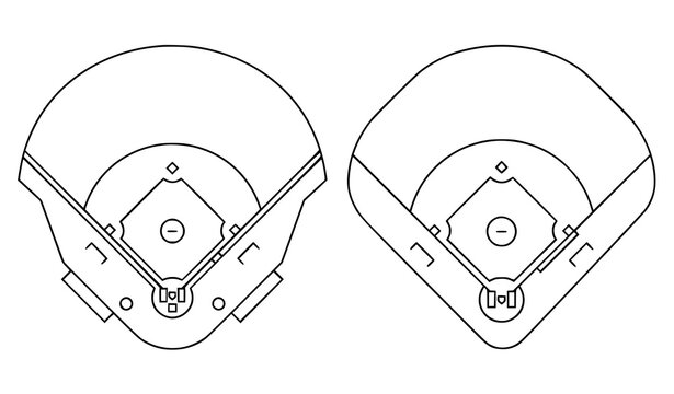 Baseball field diagrams overhead view of two infield layouts in black and white