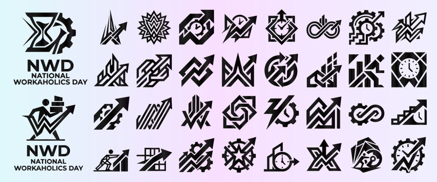 National Workaholics Day NWD Business Productivity Icon Set