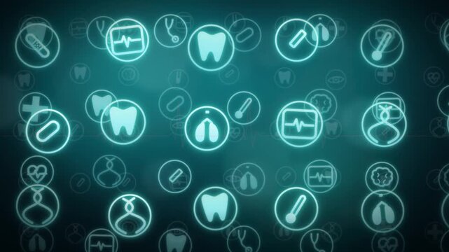 Glowing medical and healthcare icon motion background loop for health presentation
