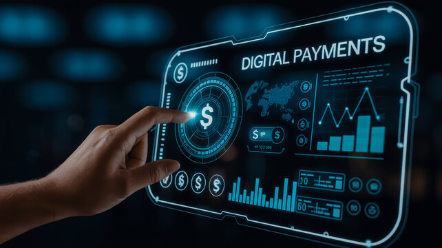 Digital payments interface with futuristic dashboard