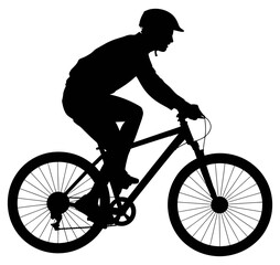 Fototapeta premium Black silhouette of a cyclist riding a mountain bike vector graphic for sports and fitness