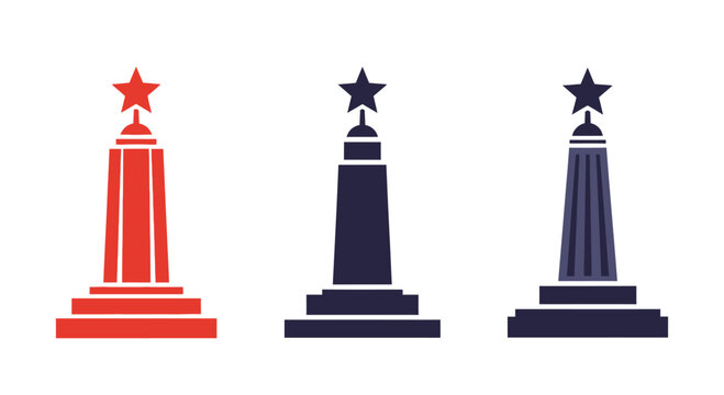 Set of Three Stylized Tower Monuments with Star Icons