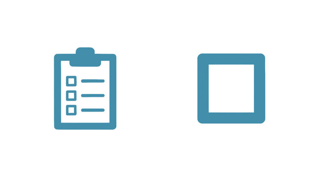 Blue clipboard checklist icon and square frame symbol for task management