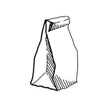 Simple hand drawn line art sketch of a paper bag 
