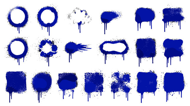Collection of blue watercolor speech bubbles and thought clouds in various shapes and sizes
