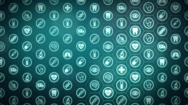 Seamless medical icon pattern wall background loop for healthcare and hospital videos