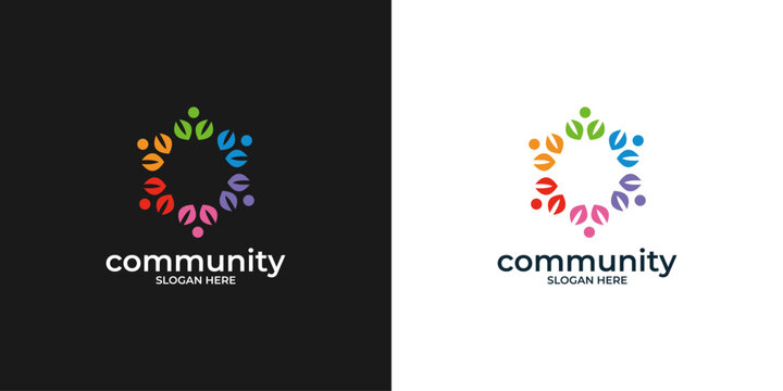 Vibrant abstract figures unite in a circular formation, symbolizing global community, diversity, and collaborative teamwork for social connection and inclusive growth logo design