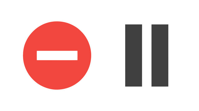 Red minus button and grey pause symbol icons for media playback and interface control