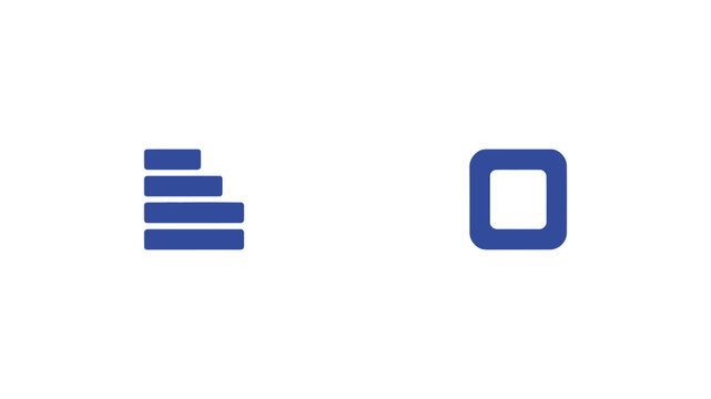 Blue graphic icons featuring a text alignment stack and a rounded square frame outline