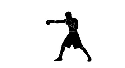Obraz premium Silhouette of a boxer throwing a punch, isolated on white background.