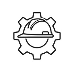 Fototapeta premium Industrial safety helmet and gear wheel line icon