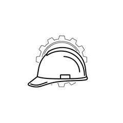 Fototapeta premium Industrial safety helmet and gear wheel outline icon