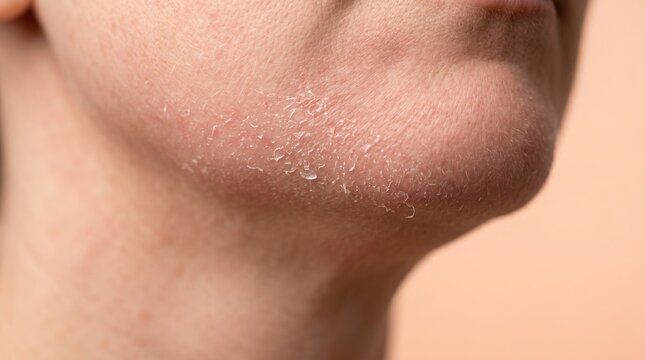 Extreme dry flaky and peeling skin on human chin and jawline