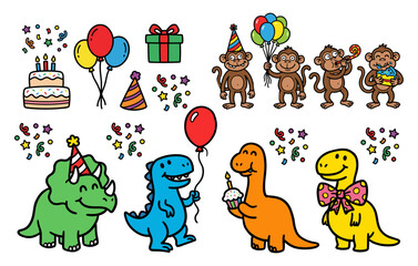 Cartoon Animals Dinosaur Friends Vector Character Set © Bipudas
