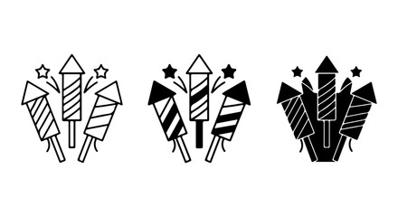 Firework Rockets Icon Set, Celebration Pyrotechnics Vector Graphics, Festive Explosions Collection © Taskin