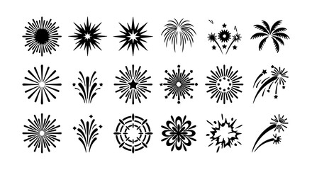 Explosive Starbursts, Festive Fireworks, Celebration Burst Icons. Vector Set. © Taskin
