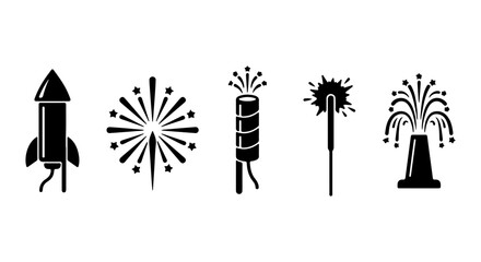 Vector Icons: Fireworks, Rockets, Sparklers, Celebration Pyrotechnics Set © Lb