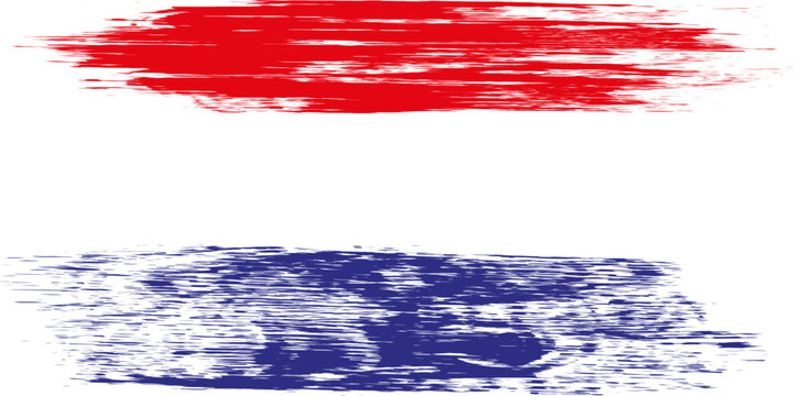 Abstract Red And Blue Horizontal Brush Strokes On White Background, Grunge Paint Texture.