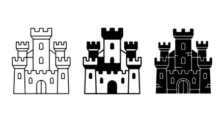 Castle Icons, Fortress Symbols, Medieval Architecture Vector Set, Royal Building Graphics © Kh