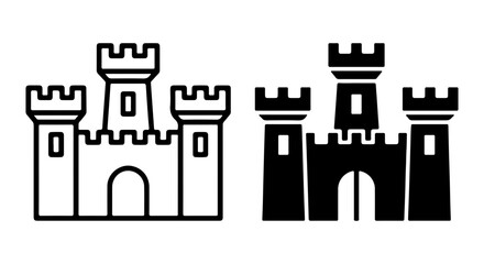 Medieval Castle Icons, Royal Fortress Vector Graphics, Fantasy Kingdom Landmark Symbols, Black and White Silhouettes © Kh