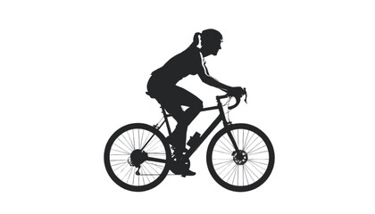Obraz premium Cyclist rides a racing bicycle forward in a minimalist black silhouette isolated on white background.